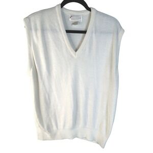 Arnold Palmer Men's Vintage White V-Neck Orlon Acrylic Knit Sweater Vest Large